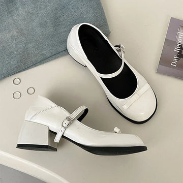 Xajzpa Spring Mary Jane Shoes Women's Elegant Low Heel Shoes Fashion Casual Buckle Single Shoes Ladies College Style Footwear
